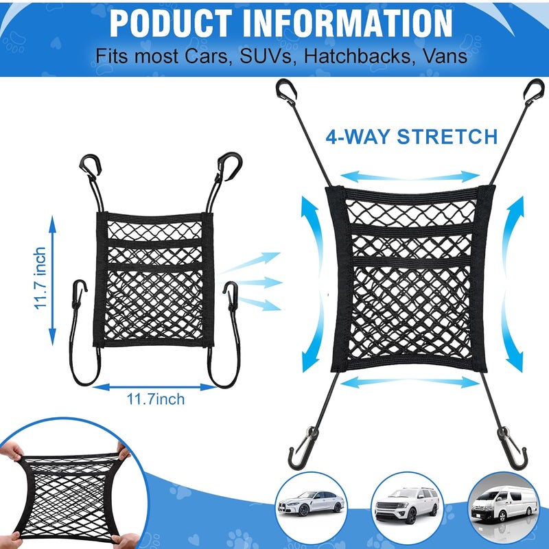 CEMZENFIX Dog Car Net Barrier 3-Layer– Stretchable Dog Car Barrier & Pet Divider Dog Barrier for Car Back Seat with Storage Mesh – Easy Install, Safer Driving with Pets & Kids – Fits Most Cars & SUVs (Style 1) - Image 2